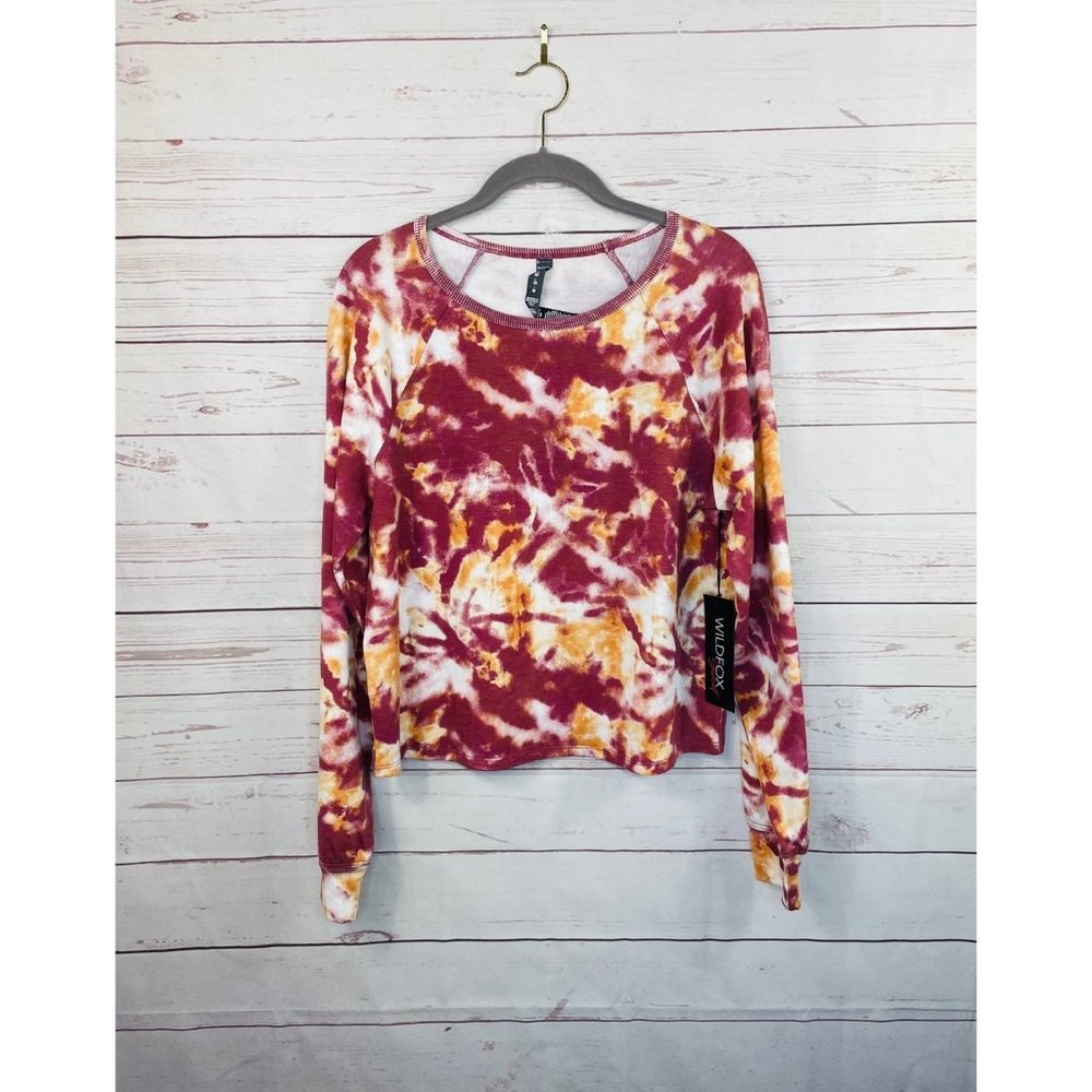 WILDFOX Sweat Tie Dye Crop Long Sleeve Sweatshirt Size Medium NWT